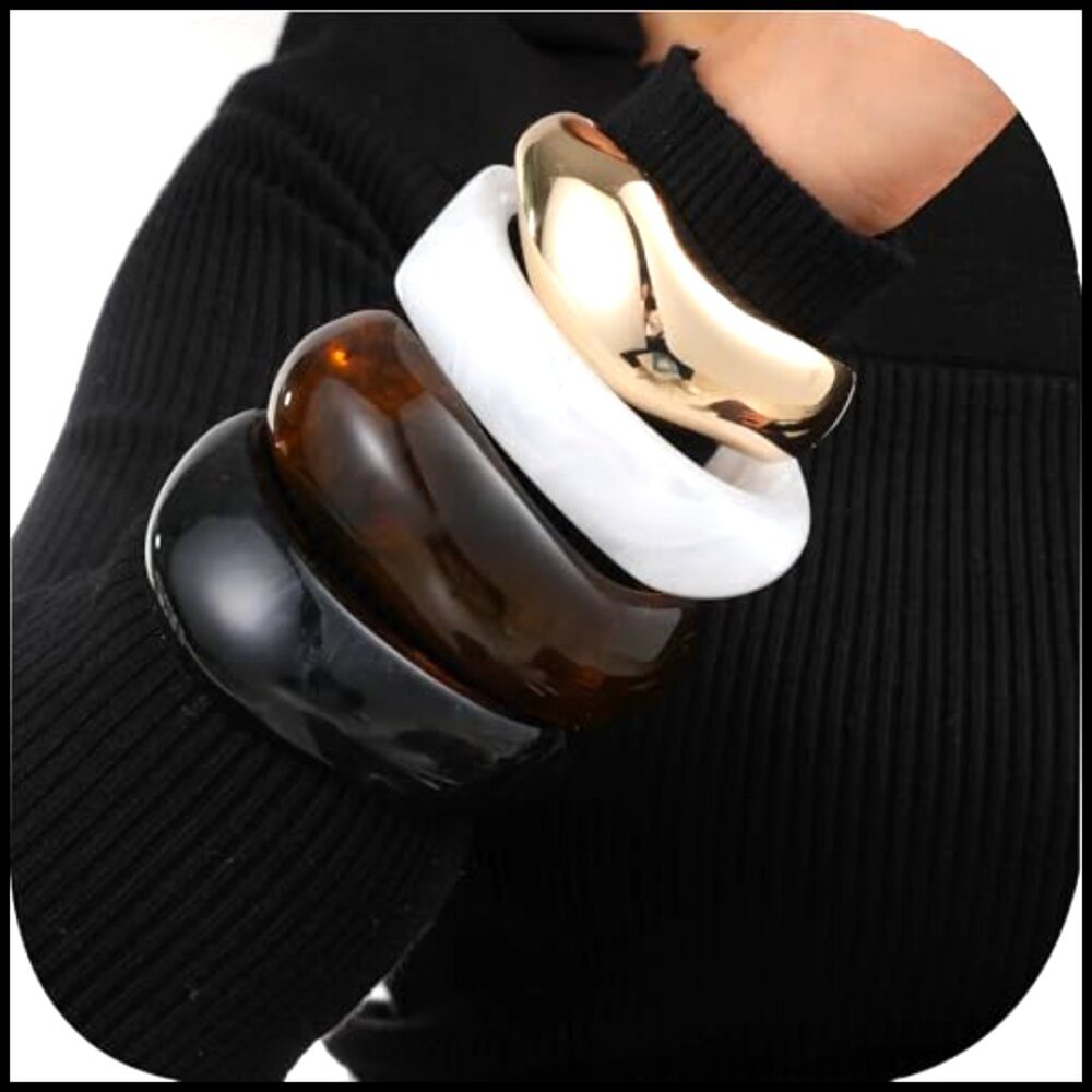 Chunky Bangle Bracelets Set Stackable Geometric V… - image 2